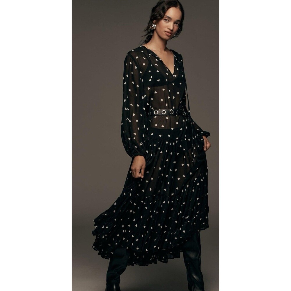 Anthropologie Maeve Kaftan Women Sheer Ditsy Heart Vacay Resort One Size NWT
